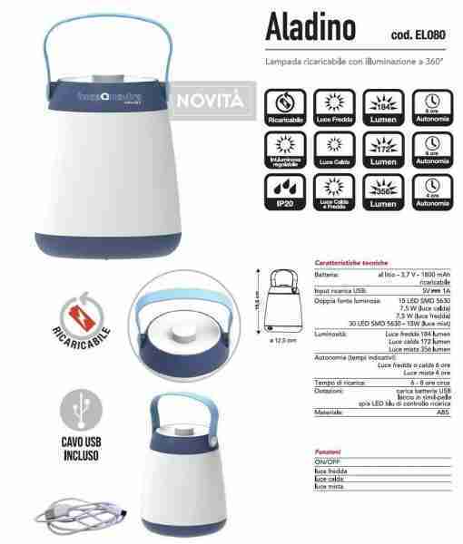 CFG Lampada Aladino Ricaricabile Illuminazione a 360°