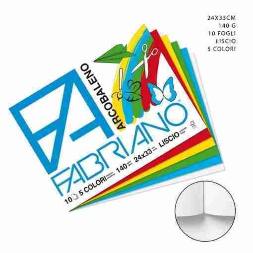 Fabriano Disegno Arcobaleno 24x33 10f 5col.Liscio