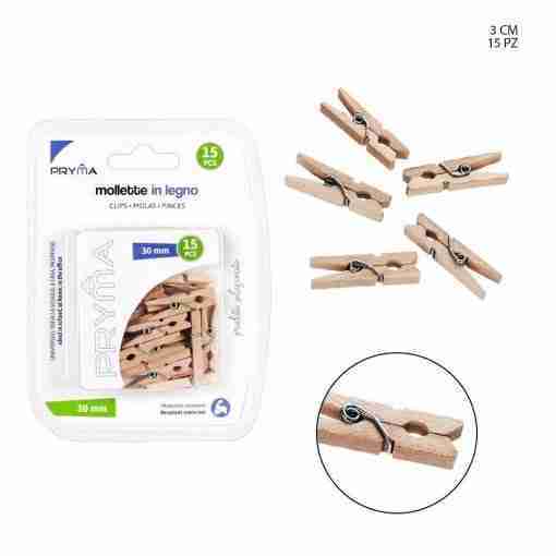 Pryma Molletta Legno 3cm 15pz Blister