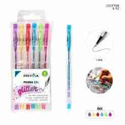 Pryma Penna Gel Glitter 1mm 6pz Bl.