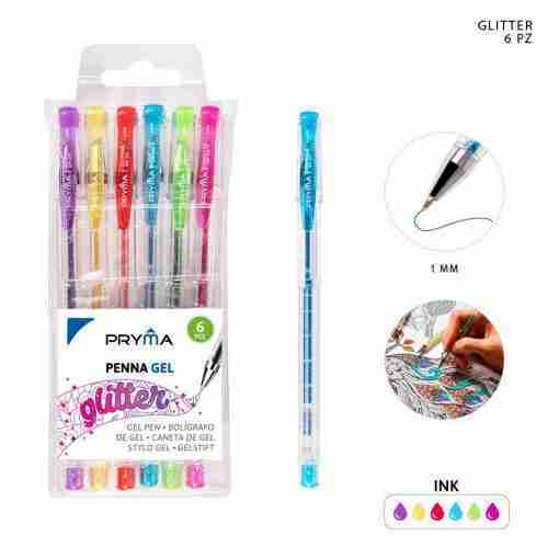 Pryma Penna Gel Glitter 1mm 6pz Bl.
