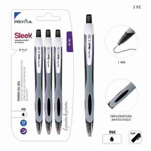 Pryma Penna Oil Gel Sleek A scatto 1mm 3pz Nero Blister
