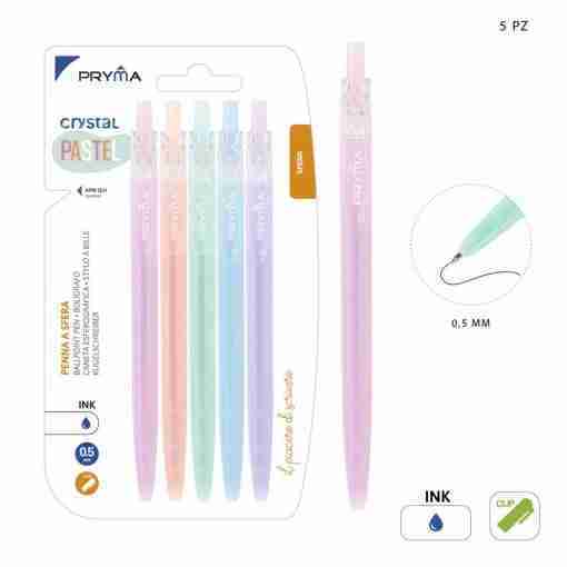 Pryma Penna Sfera Crystal Pastel 0,5mm 5pz Blu Blister