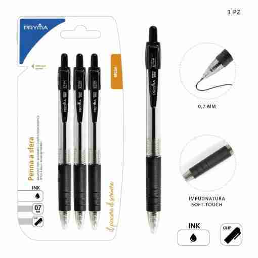 Pryma Penna Sfera Scatto Click 1mm 3pz Nero Bl.