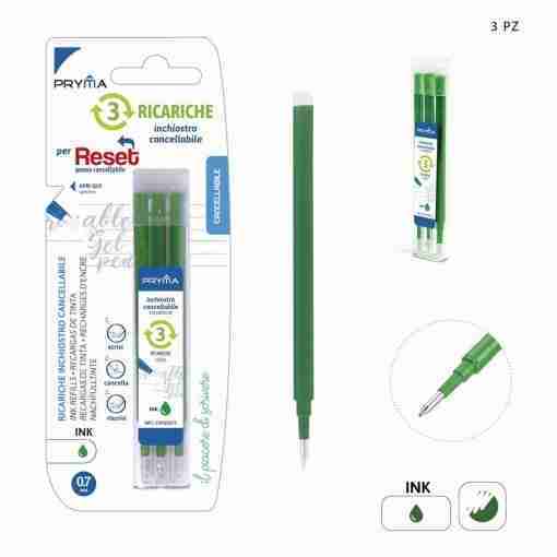 Pryma Ricarica Penna Cancellabile Reset 0,7mm 3pz Verde Blister
