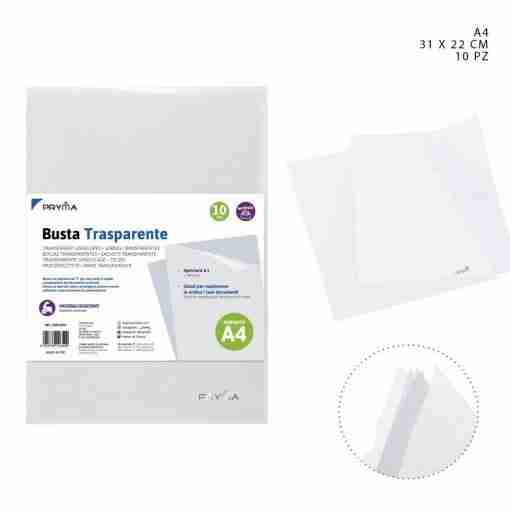 Pryma Busta PP Apertura a L A4 31x22cm 10pz Trasparenti