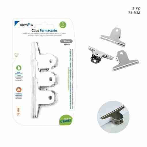 Pryma Clips Fermacarte  75mm 3pz Bl.