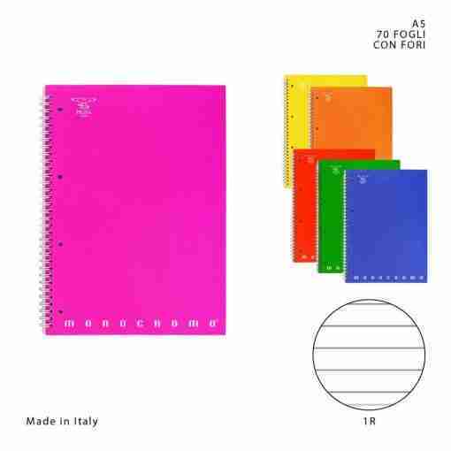 Pigna Monocromo Quader.Spir. C/Fori A5 70ff 80g 1r