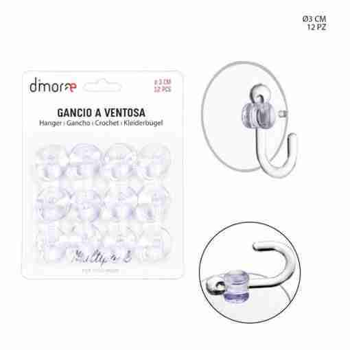 Dimorae Gancio Ventosa Plast. 3cm 12pz Trasparente