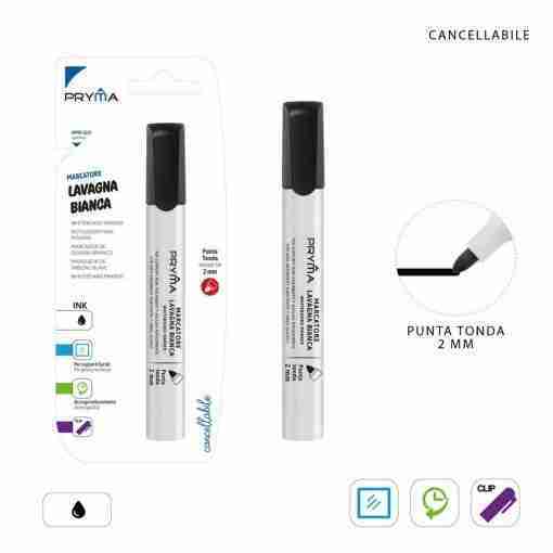 Pryma Marcat.Lavagna Bianca P/Tonda 2mm Nero Bl.