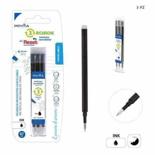 Pryma Ric. Penna Cancell.Reset 0.7mm 3pz Nero Bl.