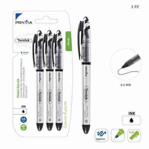 Pryma Penna Roller Tecnink 0.5mm 3pz Nero Bl.