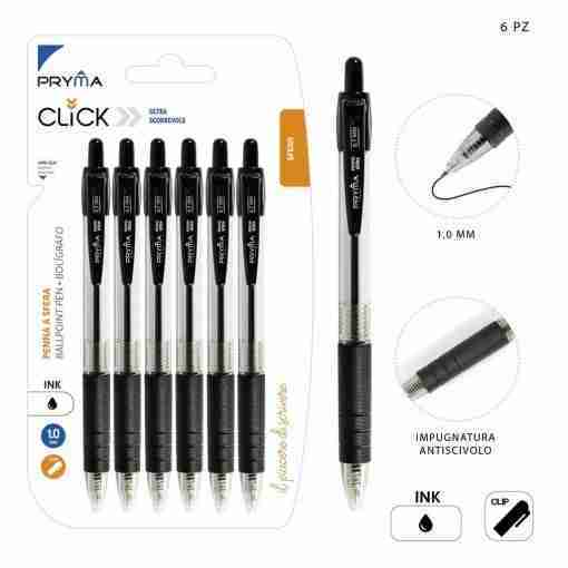 Pryma Penna Sfera Scatto Click 1mm 6pz Nero Bl.