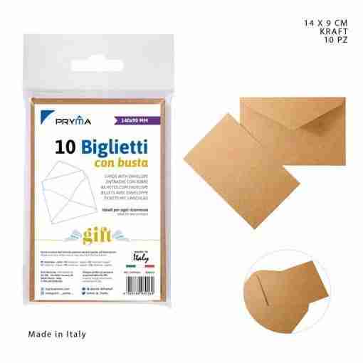 Pryma Biglietto+Busta F.To 9 14x9cm Kraft X10