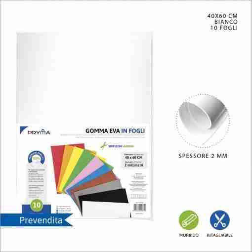 Pryma Foglio Gomma Eva 40x60cm 2mm Bianco