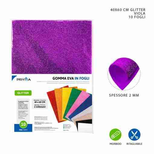Pryma Foglio Gomma Eva Glitter 40x60cm 2mm Viola