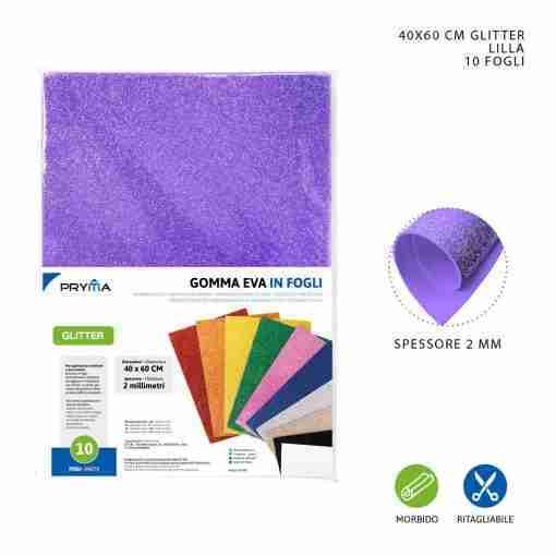 Pryma Foglio Gomma Eva Glitter 40x60cm 2mm Lilla