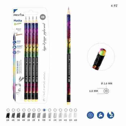 Pryma Matita Grafite C/Gomma Hb 4pz Arcobaleno Bl.