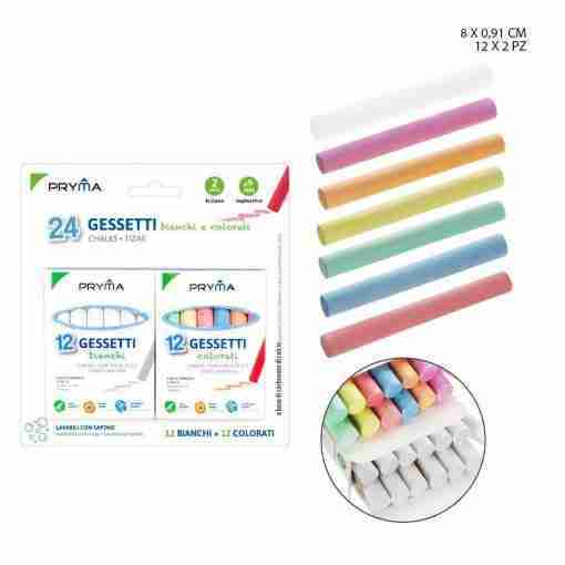 Pryma Gessetti 8x0.9cm 24pz Bianchi/Colorati Bl.