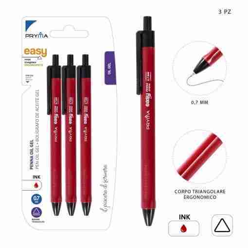 Pryma Penna Olio Triangol.Easy 0.7mm 3pz Rosso Bl.