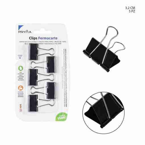 Pryma Clips Fermacarte 32mm 5pz Nero Bl.