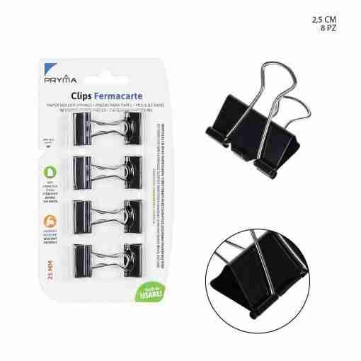 Pryma Clips Fermacarte 25mm 8pz Nero Bl.