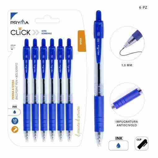 Pryma Penna Sfera Scatto Click 1mm 6pz Blu Bl.