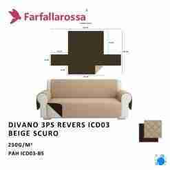 Farfallarossa Copridivano 3ps Revers Icd03 Beige Scuro-Marrone Scuro