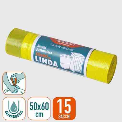 Sacchi Immondizia Linda 50x60 Cm Gialli 15 Pz