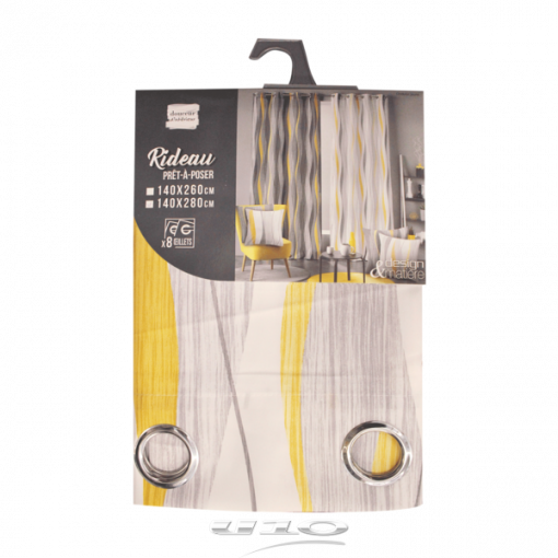 Douceur d'interieur Tenda Con Occhielli 140 X 280 Cm Poliestere Stampato Ondulys Giallo/Bianco