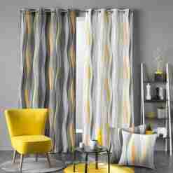 Alternative view of Douceur d'interieur Tenda Con Occhielli 140 X 280 Cm Poliestere Stampato Ondulys Giallo/Bianco