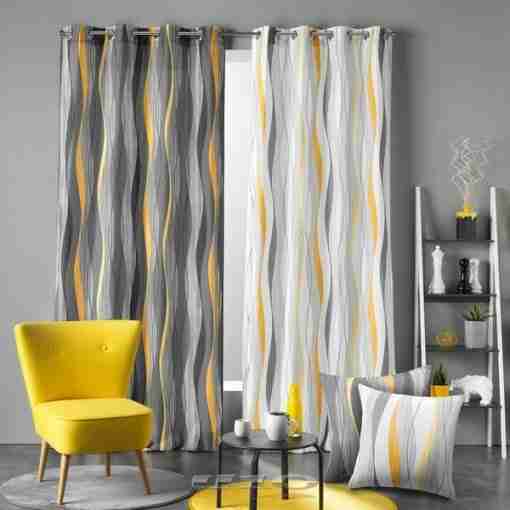 Douceur d'interieur Tenda Con Occhielli 140 X 280 Cm Poliestere Stampato Ondulys Giallo/Antracite - immagine 2