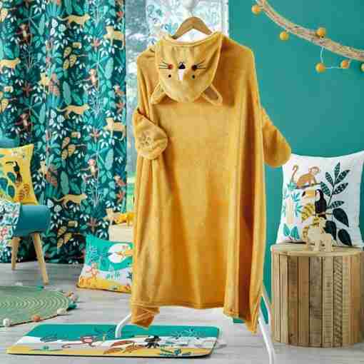 Douceur d'interieur Plaid Con Cappuccio 100 X 120 Cm Flanella Unita Ricamata Leopard