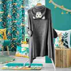 Douceur d'interieur Plaid Con Cappuccio 100 X 120 Cm Flanella Unita Ricamata Singe
