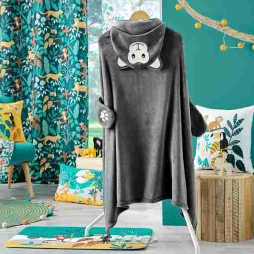 Douceur d'interieur Plaid Con Cappuccio 100 X 120 Cm Flanella Unita Ricamata Singe