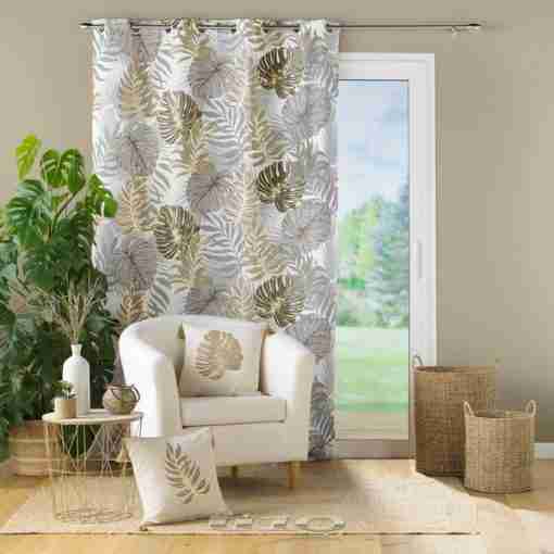 Douceur d'interieur Tenda Con Occhielli 140 X 280 Cm Poliestere Stampato Metalizato Mogador - immagine 2