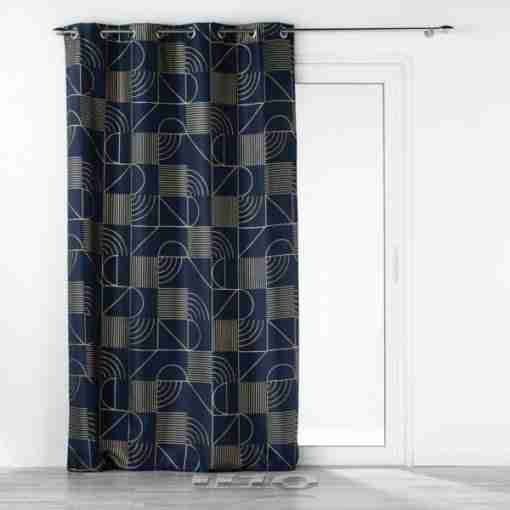 Douceur d'interieur Tenda Con Occhielli 140x280 Poliestere Stampato Metalizato Lineor Blu Marino/Oro - immagine 2