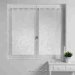 Douceur d'interieur Tendaggio Dritta Passanti 2x60x160 Velo Sabbia Ricama Petite Fleur Bianco/Bianco