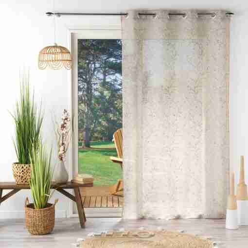 Douceur d'interieur Tendaggio Con Occhielli 140 X 280 Cm Effetto Lino Tessuto Stampato Salome Lino - immagine 2
