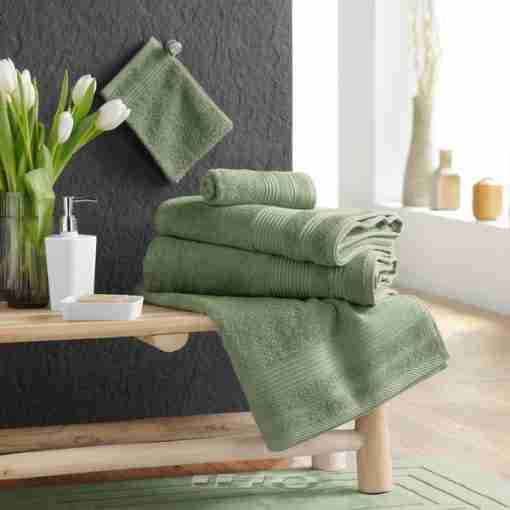 Douceur d'interieur Asciugamano Per Ospiti 30 X 50 Cm Spugna Unita Tendresse Verde Felce - immagine 2