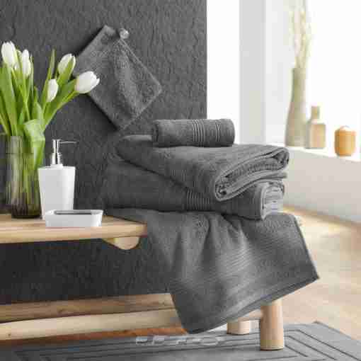 Douceur d'interieur Asciugamano 50 X 90 Cm Spugna Unita Tendresse Antracite - immagine 2