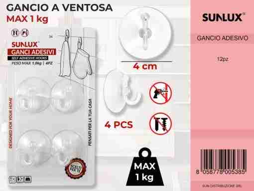Ganci A Ventosa Plastica 4pc-Max 1.0 Kg