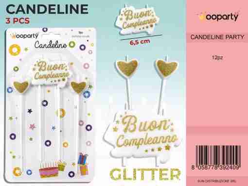 Candeline B.Compl. Glitter Oro 3pc