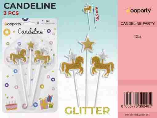 Candeline Unicorno Glitter Oro 3pc