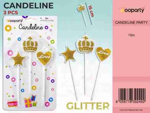 Candeline Corona Glitter Oro 3pc