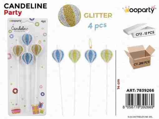 Candeline Glitter Mongolfiera 4pcs 14cm