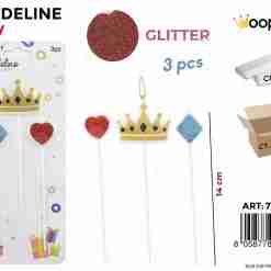 Candeline Glitter Corona Ass. 3pcs 14cm