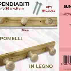Appendiabiti In Legno 3 Pomelli 36*4.8cm