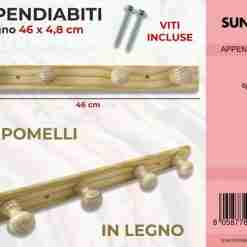 Appendiabiti In Legno 4 Pomelli 46*4.8cm