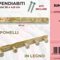 Appendiabiti In Legno 5 Pomelli 56*4.8cm